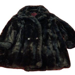 FAUX FUR Dark Brown COAT VINTAGE Size 12 To 14 TISSAVEL France Simulation Fur